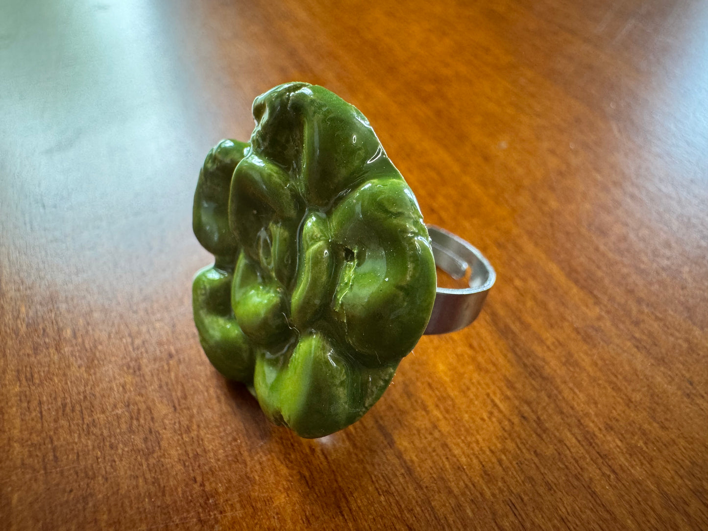 Green Ceramic Flower Ring