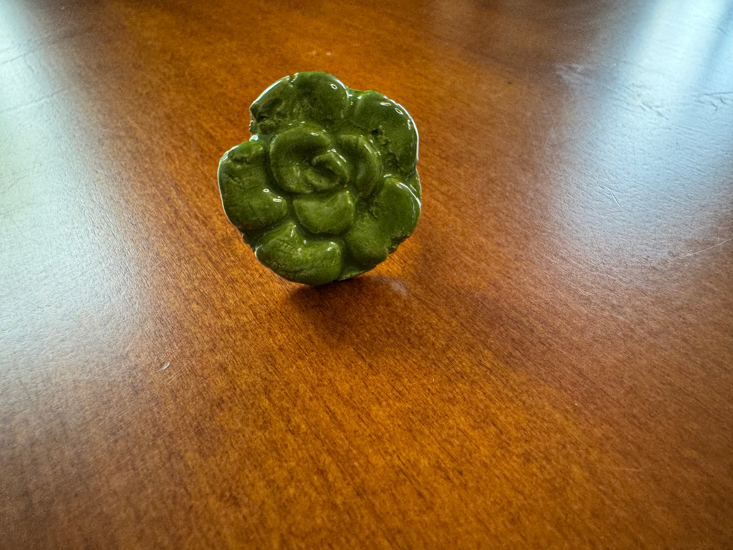 Green Ceramic Flower Ring