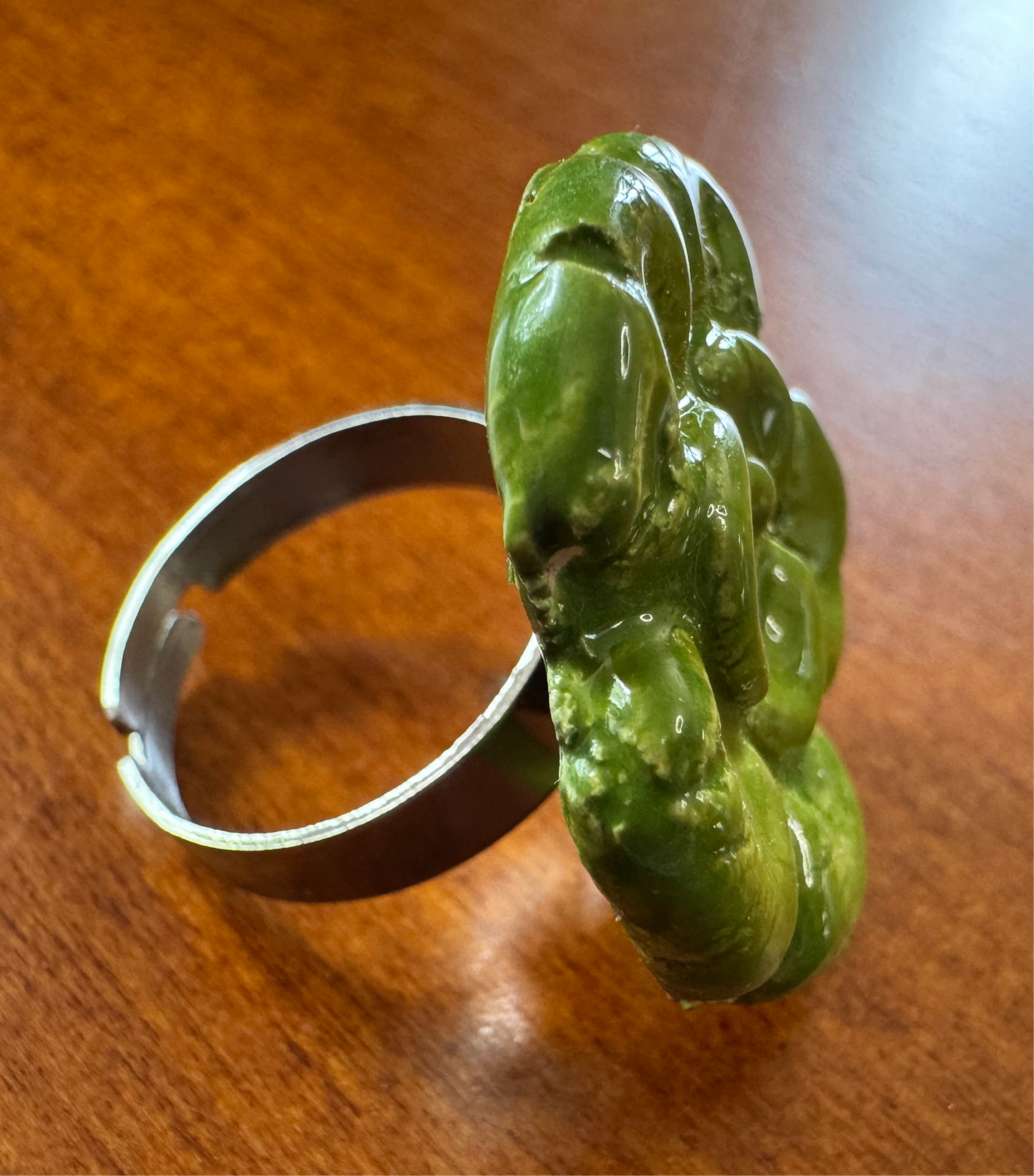 Green Ceramic Flower Ring
