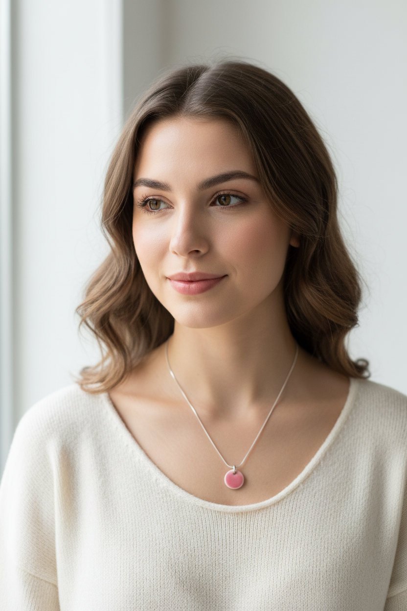 Pink Petite Ceramic Circle Necklace