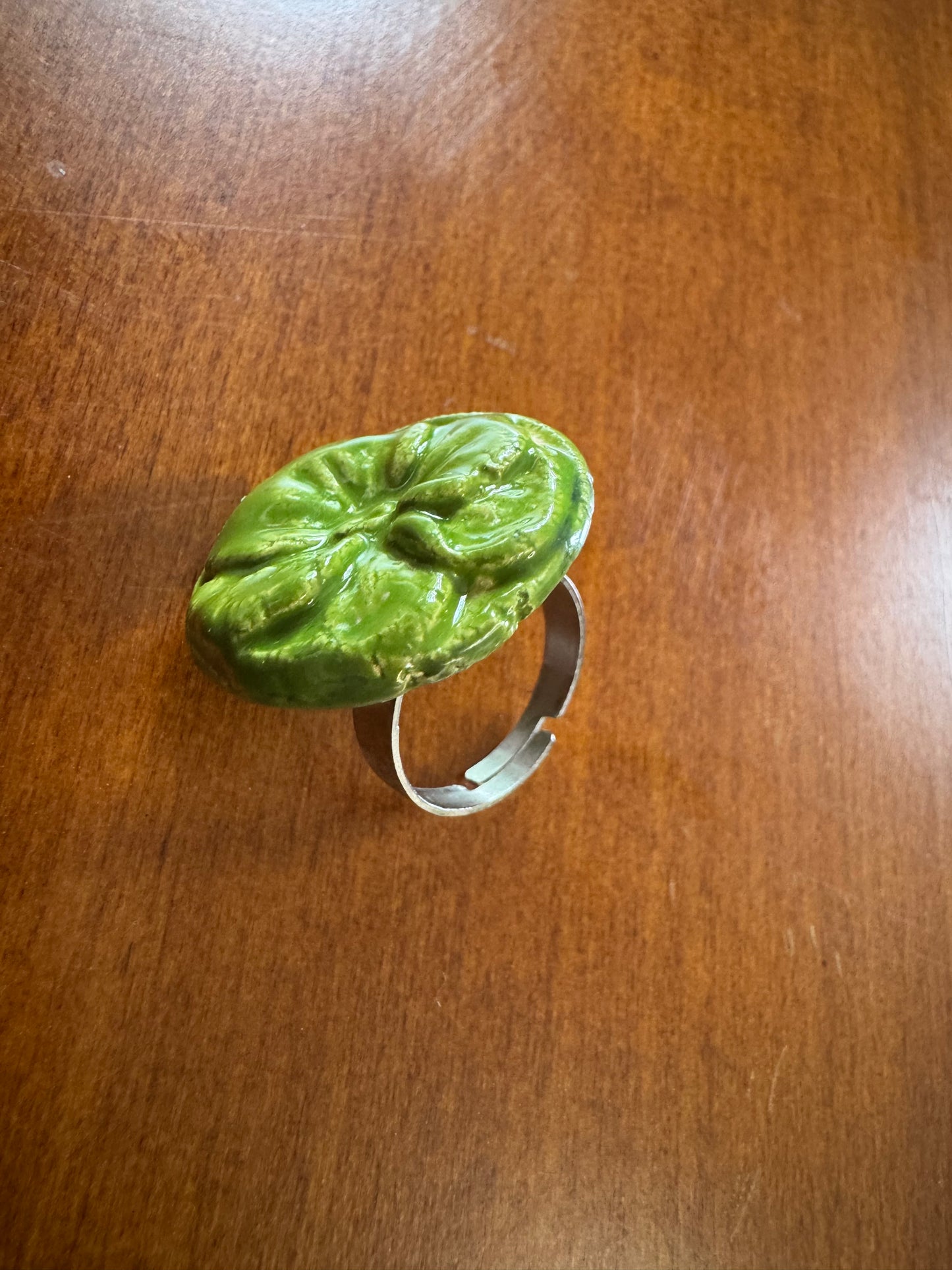 Green Ceramic Flower Ring 2