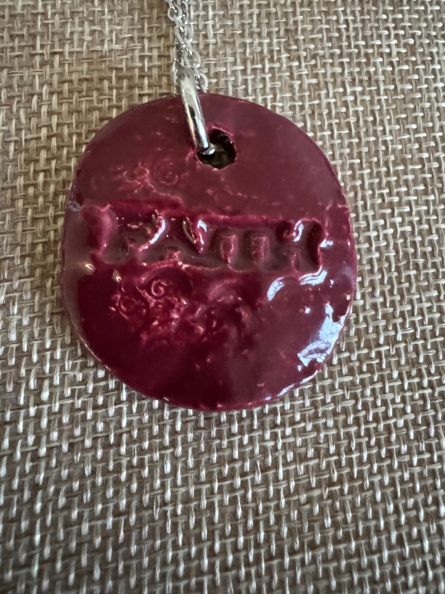 Faith Burgundy ChunkyCircle Ceramic 16’ Necklace