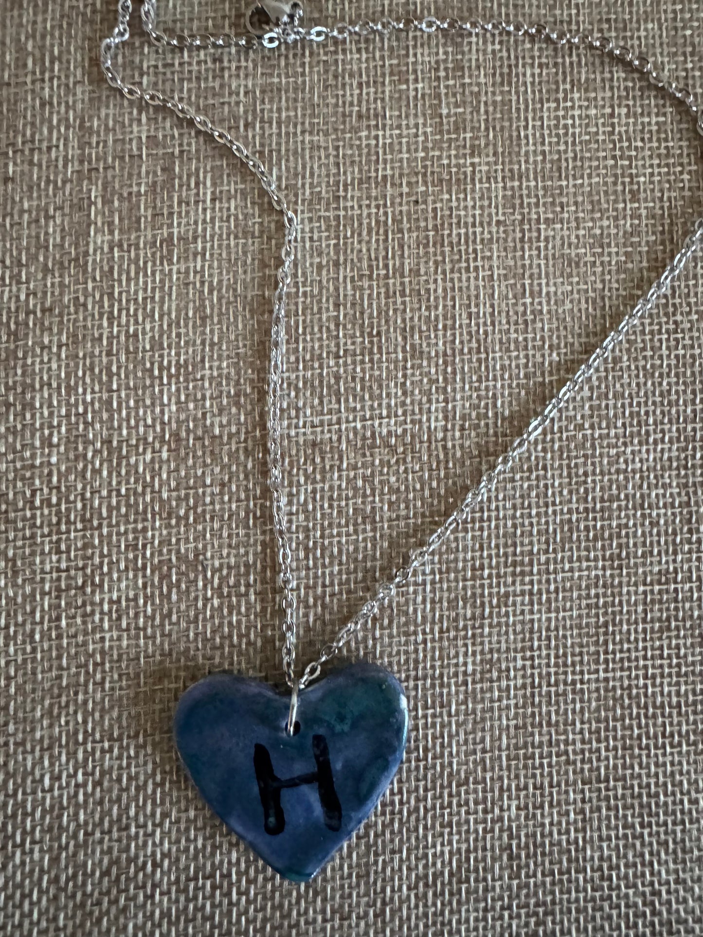 The Letter H Bluish Heart Necklace