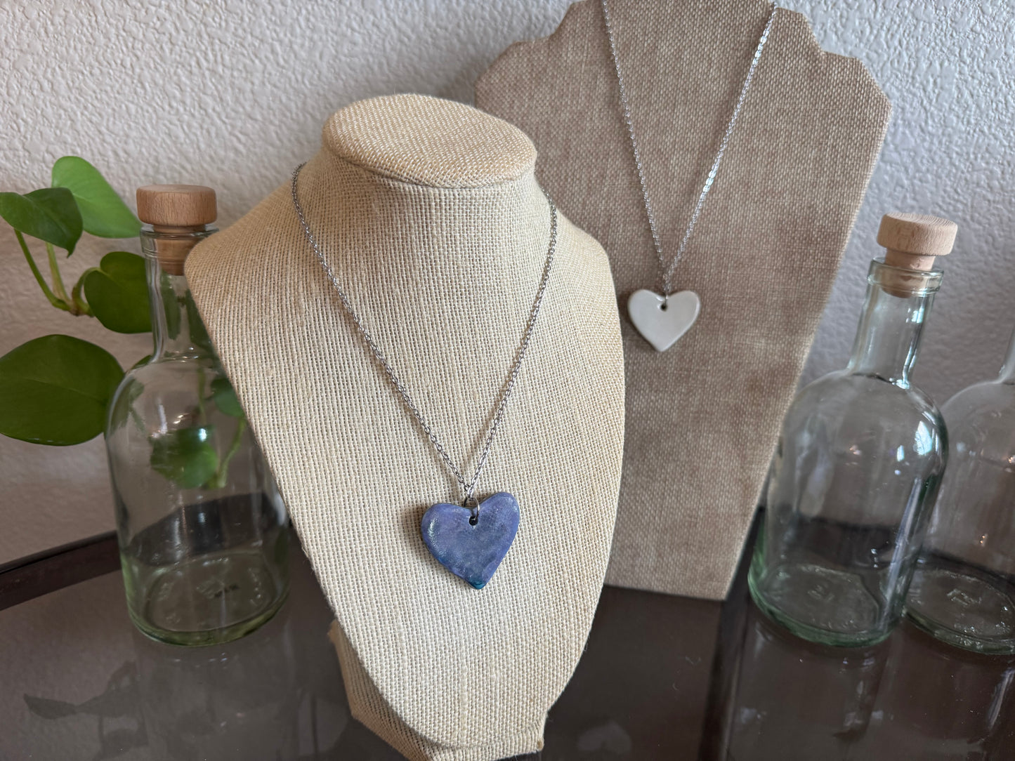 The Letter H Bluish Heart Necklace