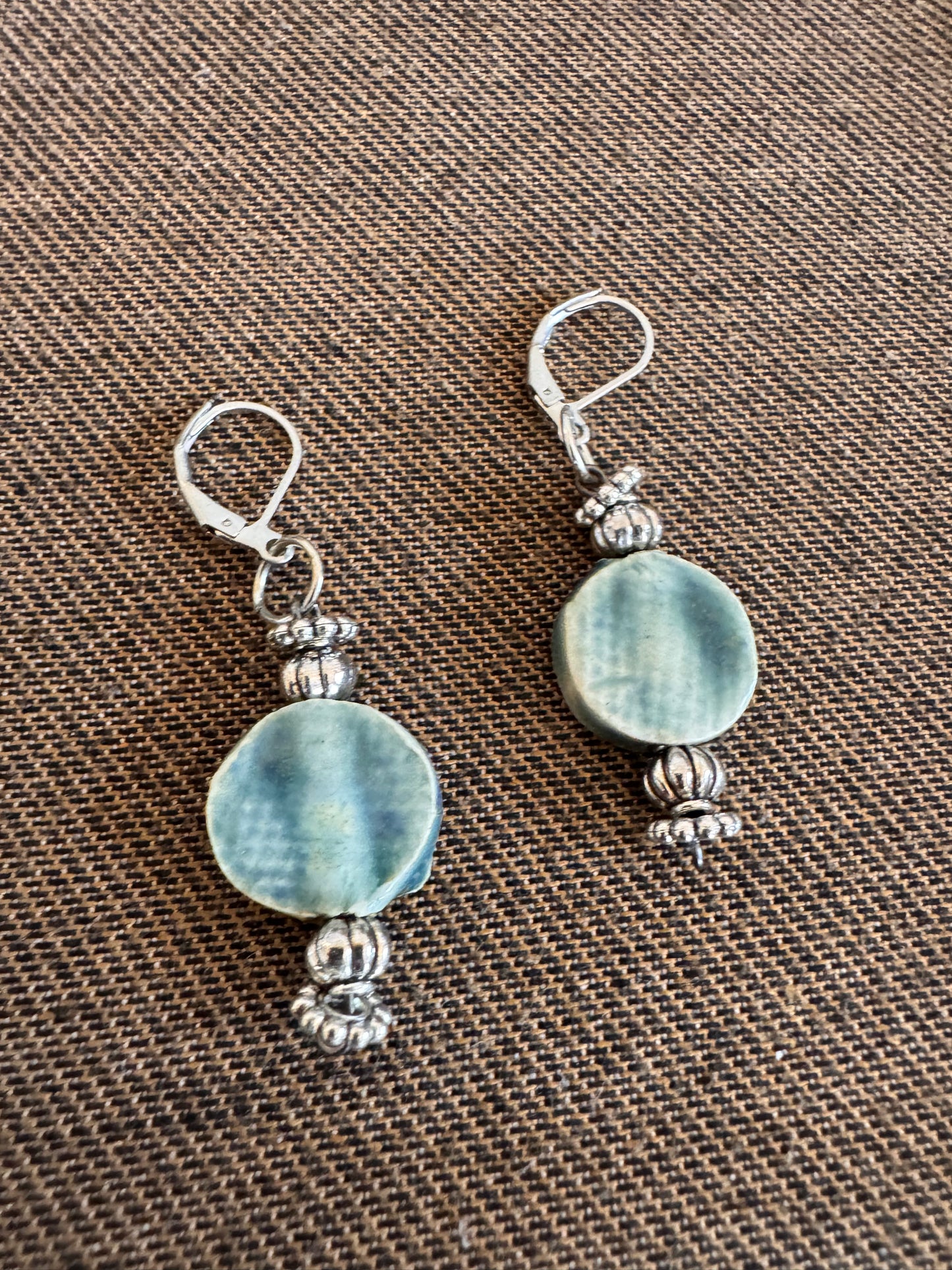 Rustic Light Blue Circle Earrings