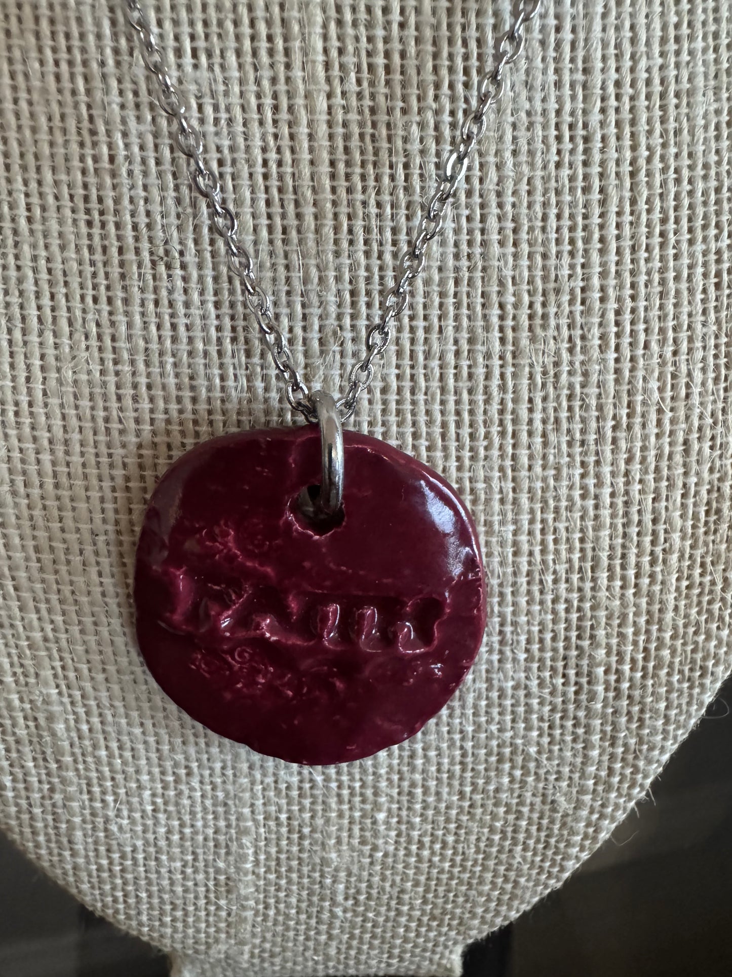 Faith Burgundy ChunkyCircle Ceramic 16’ Necklace