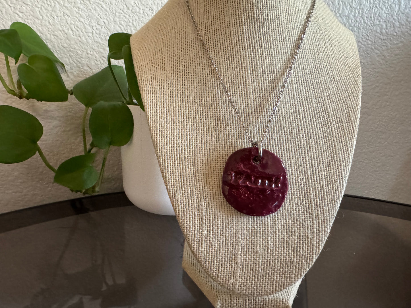 Faith Burgundy ChunkyCircle Ceramic 16’ Necklace