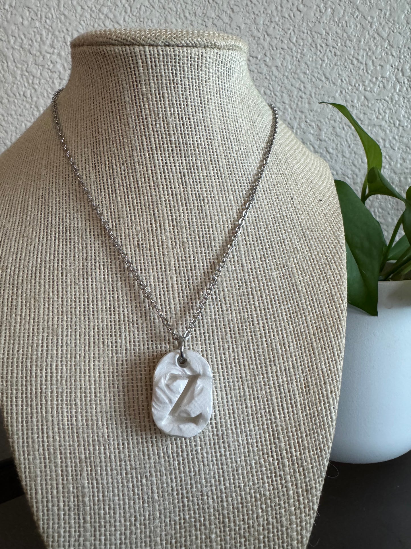 White Oval Z Necklace