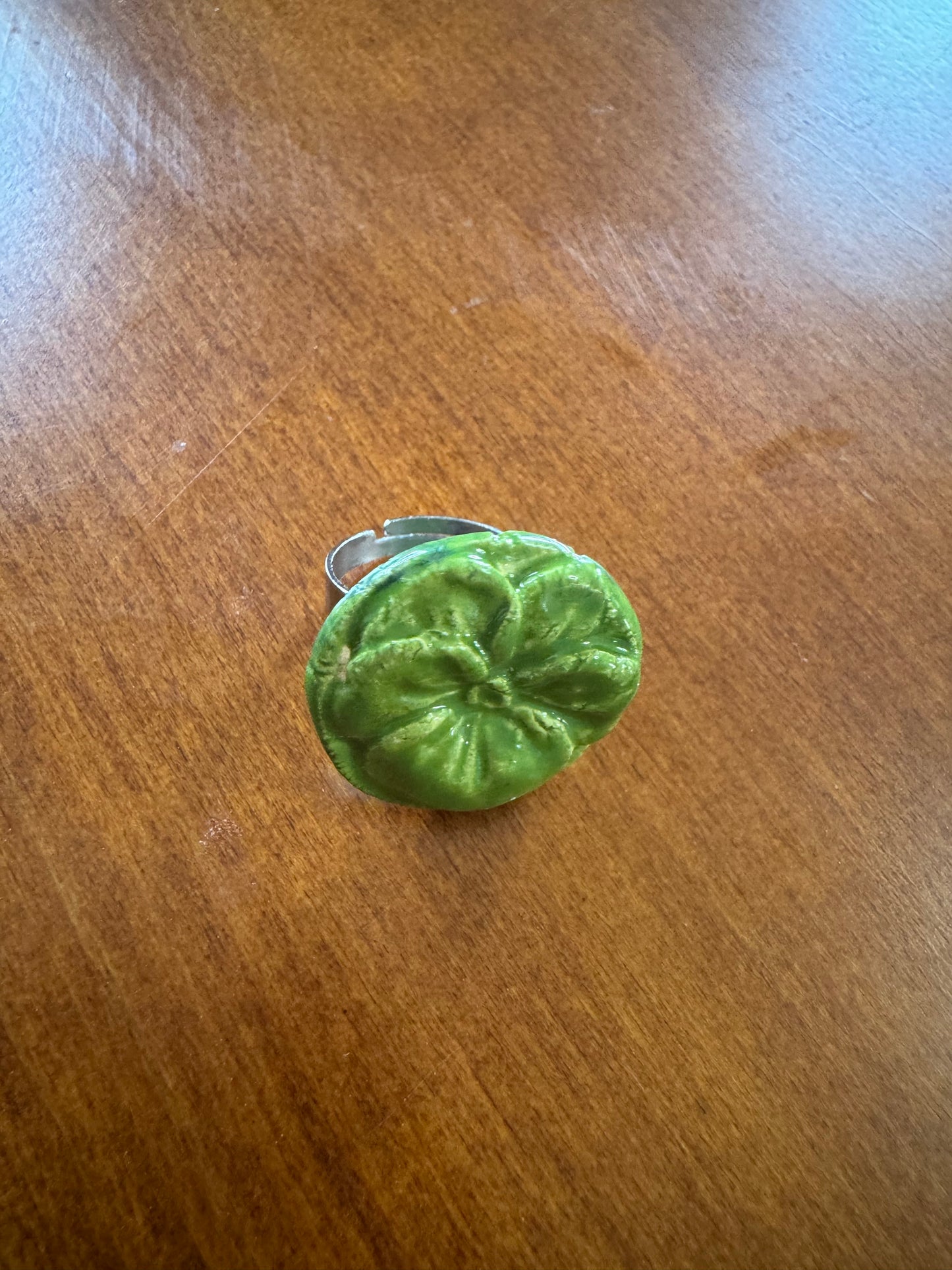 Green Ceramic Flower Ring 2