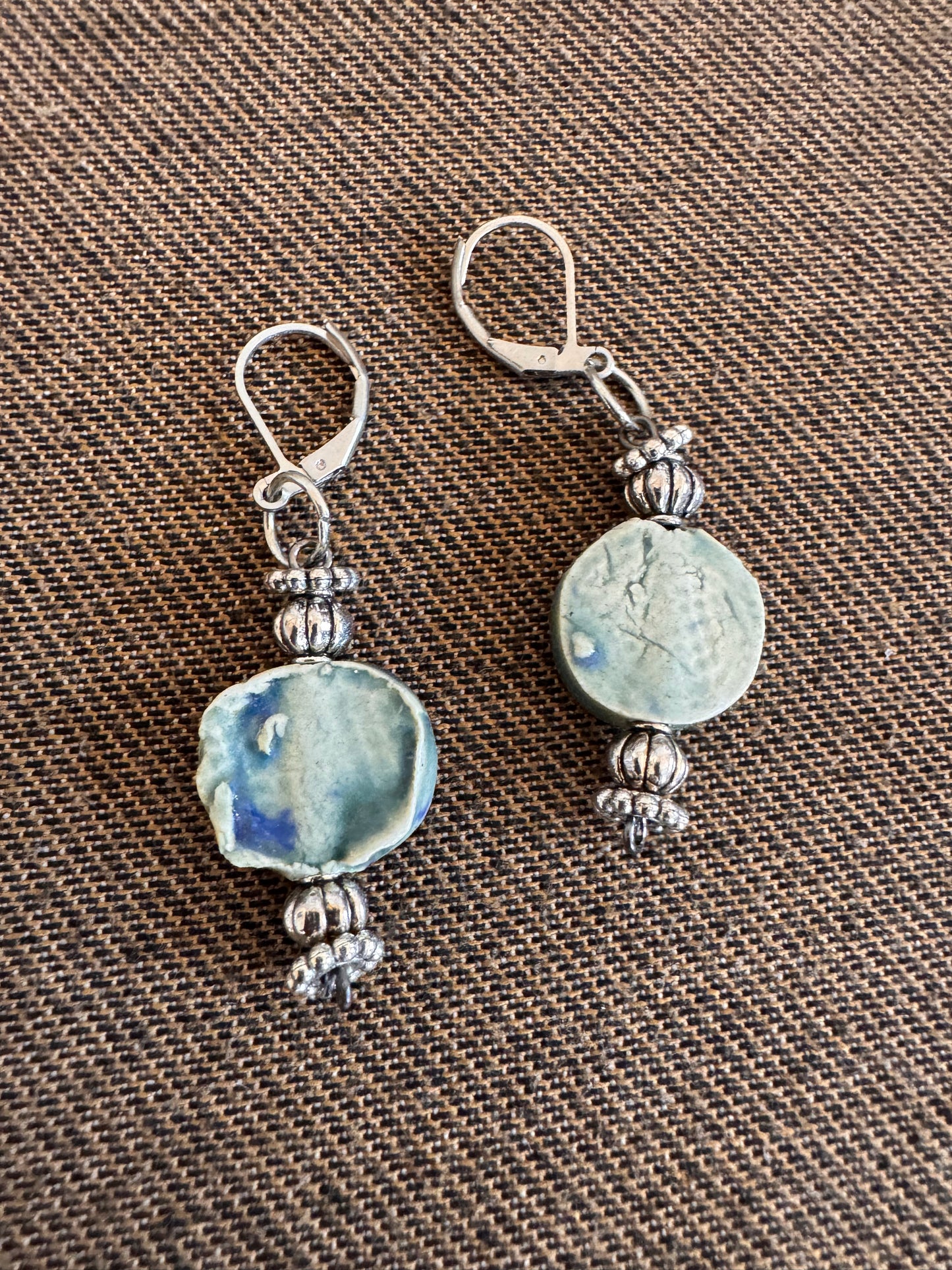 Rustic Light Blue Circle Earrings