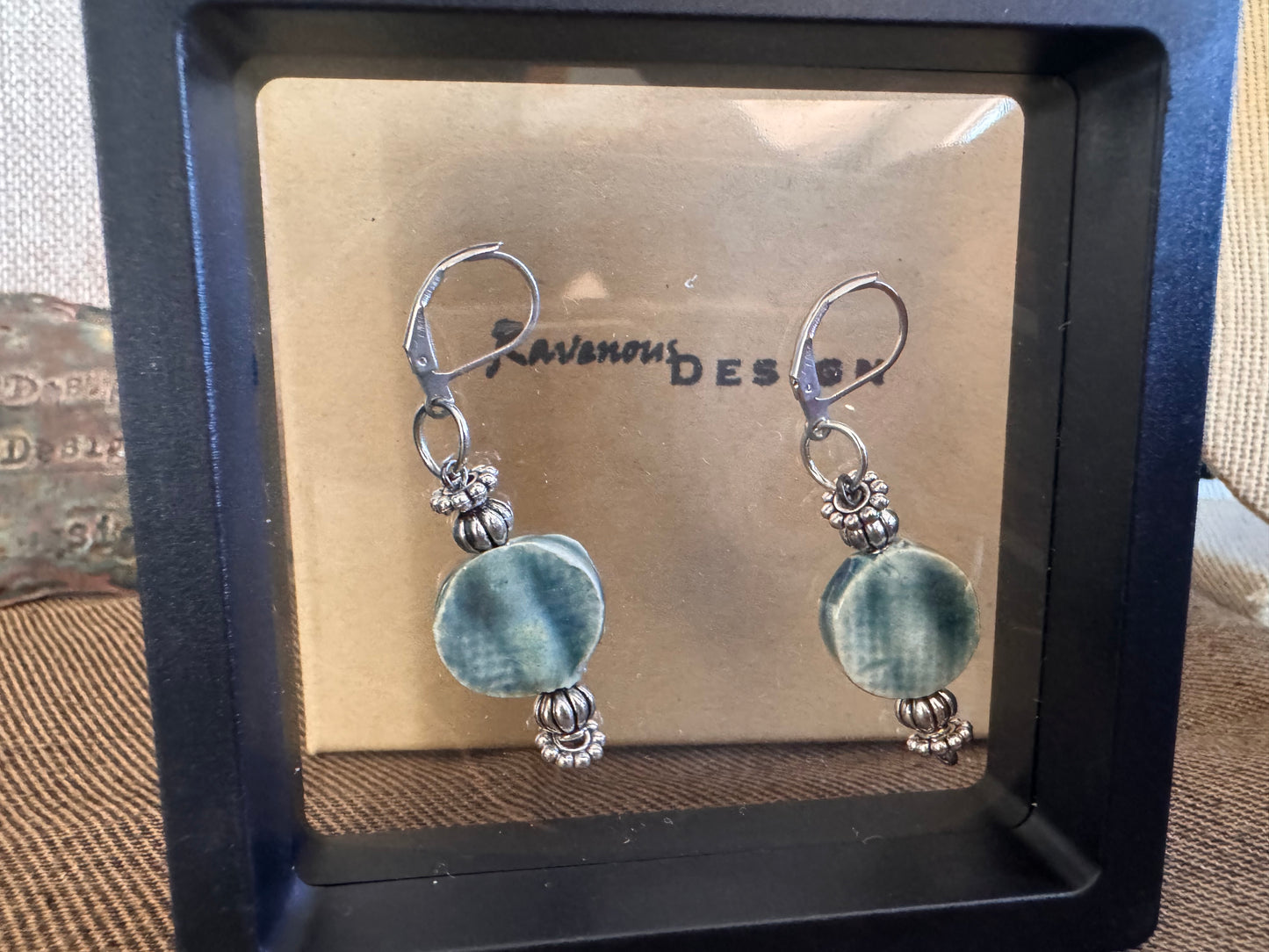 Rustic Light Blue Circle Earrings