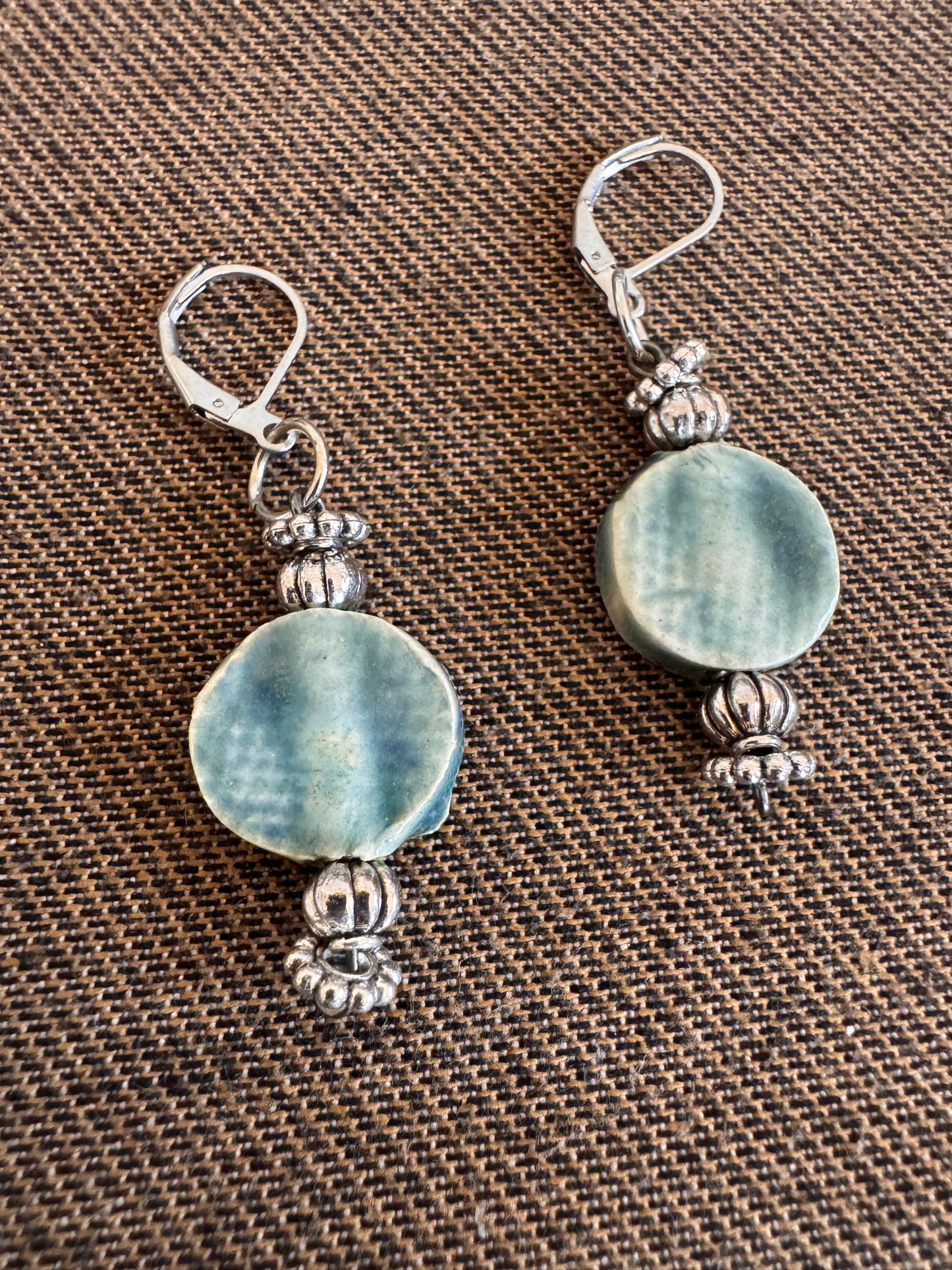 Rustic Light Blue Circle Earrings