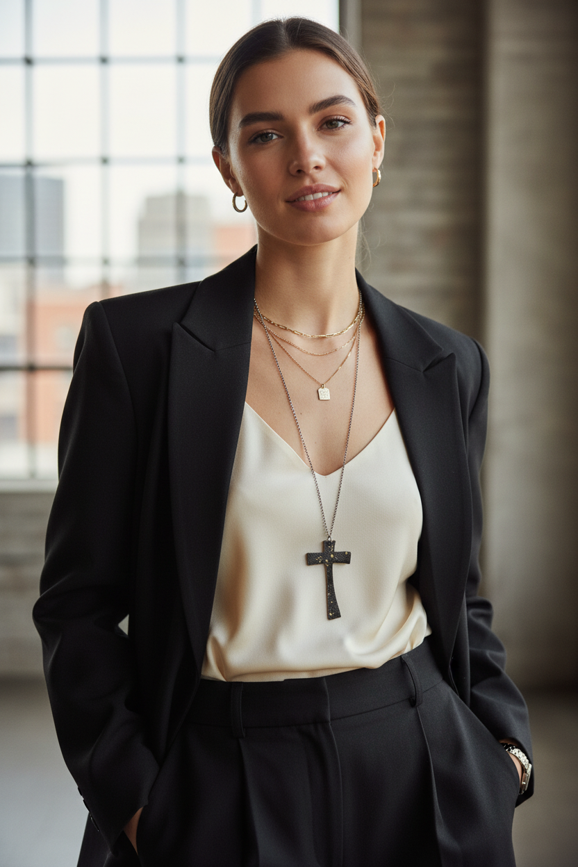 Black Midnight Eyes Cross Necklace