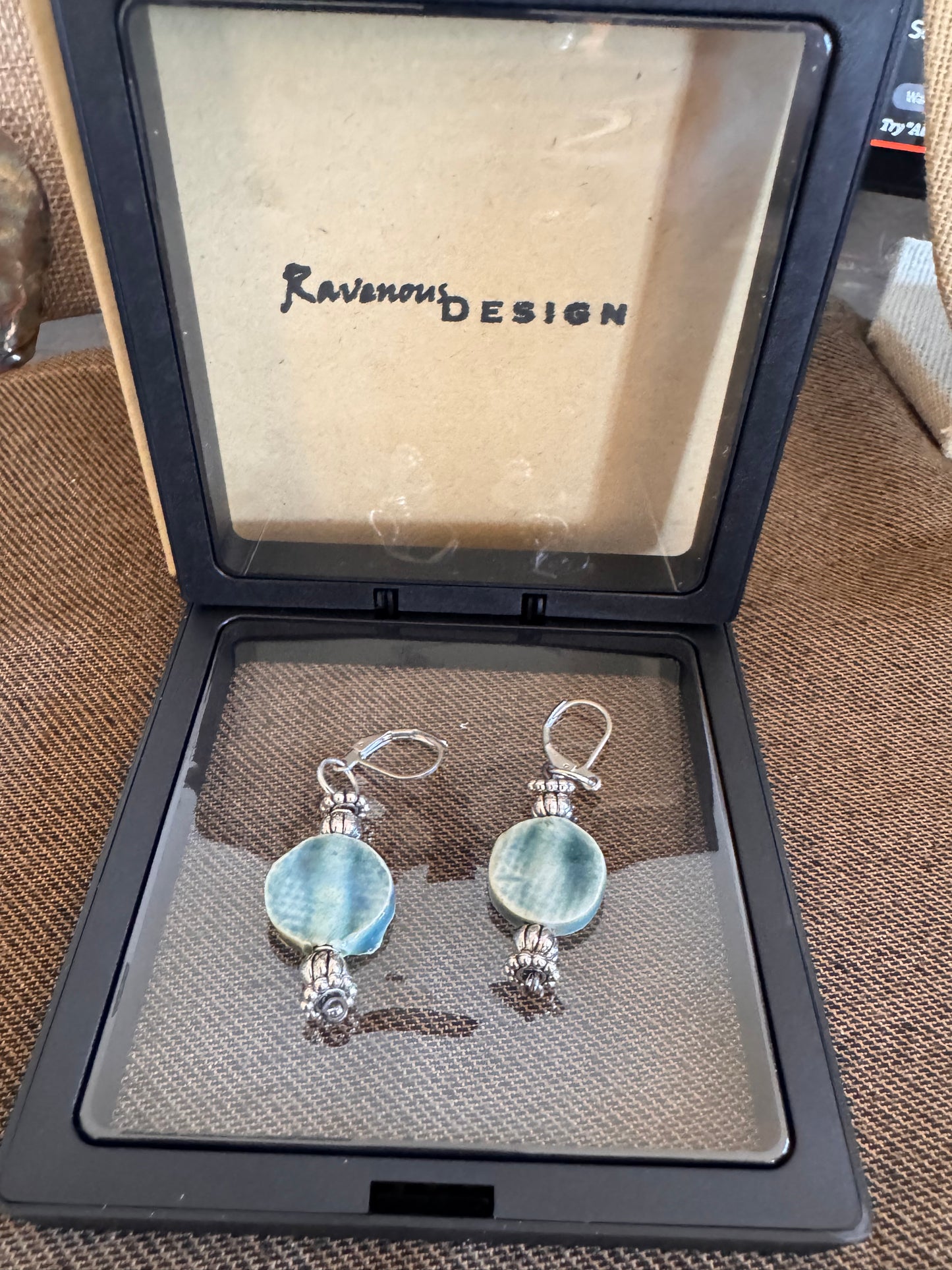 Rustic Light Blue Circle Earrings