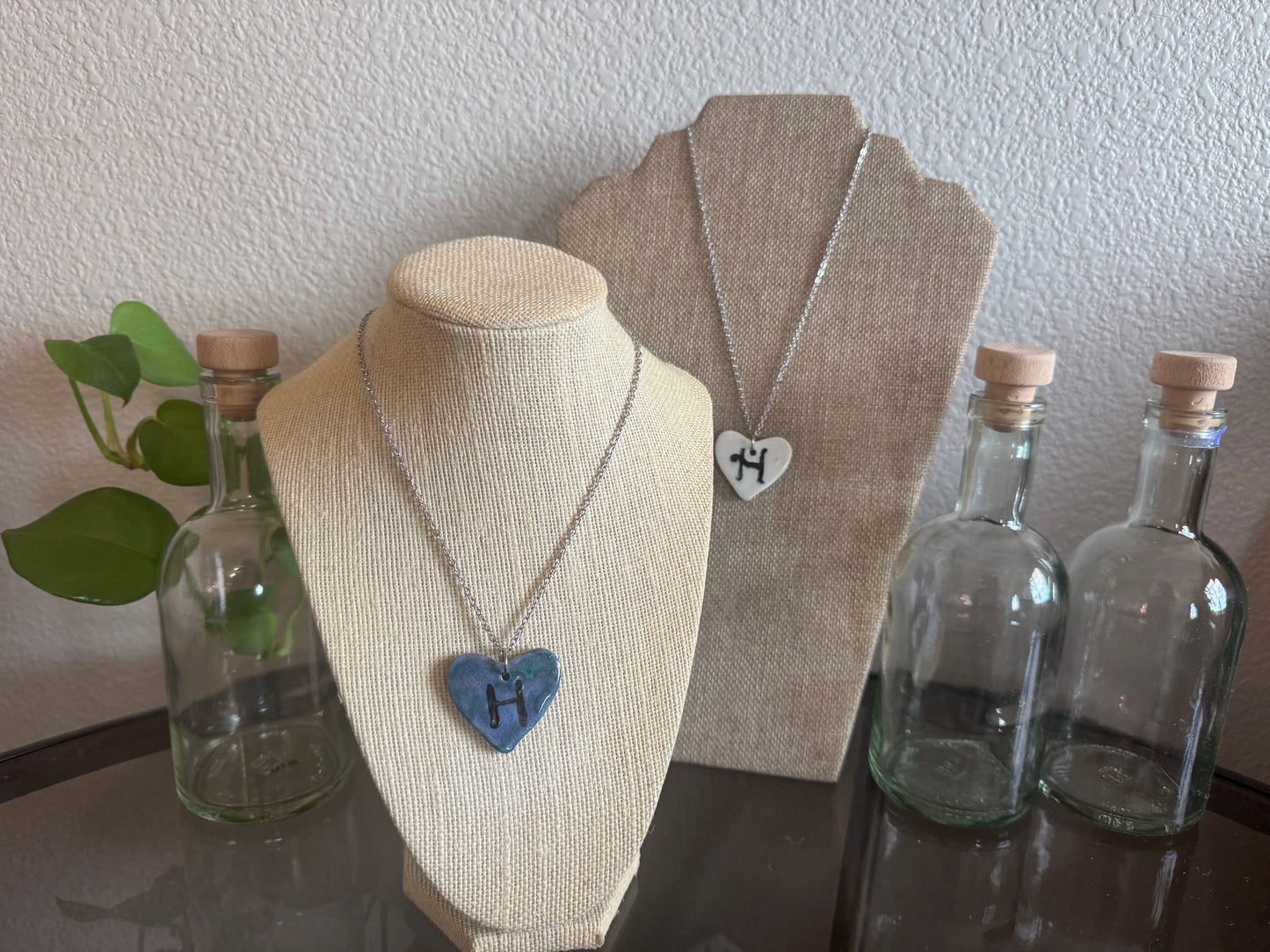 The Letter H Bluish Heart Necklace