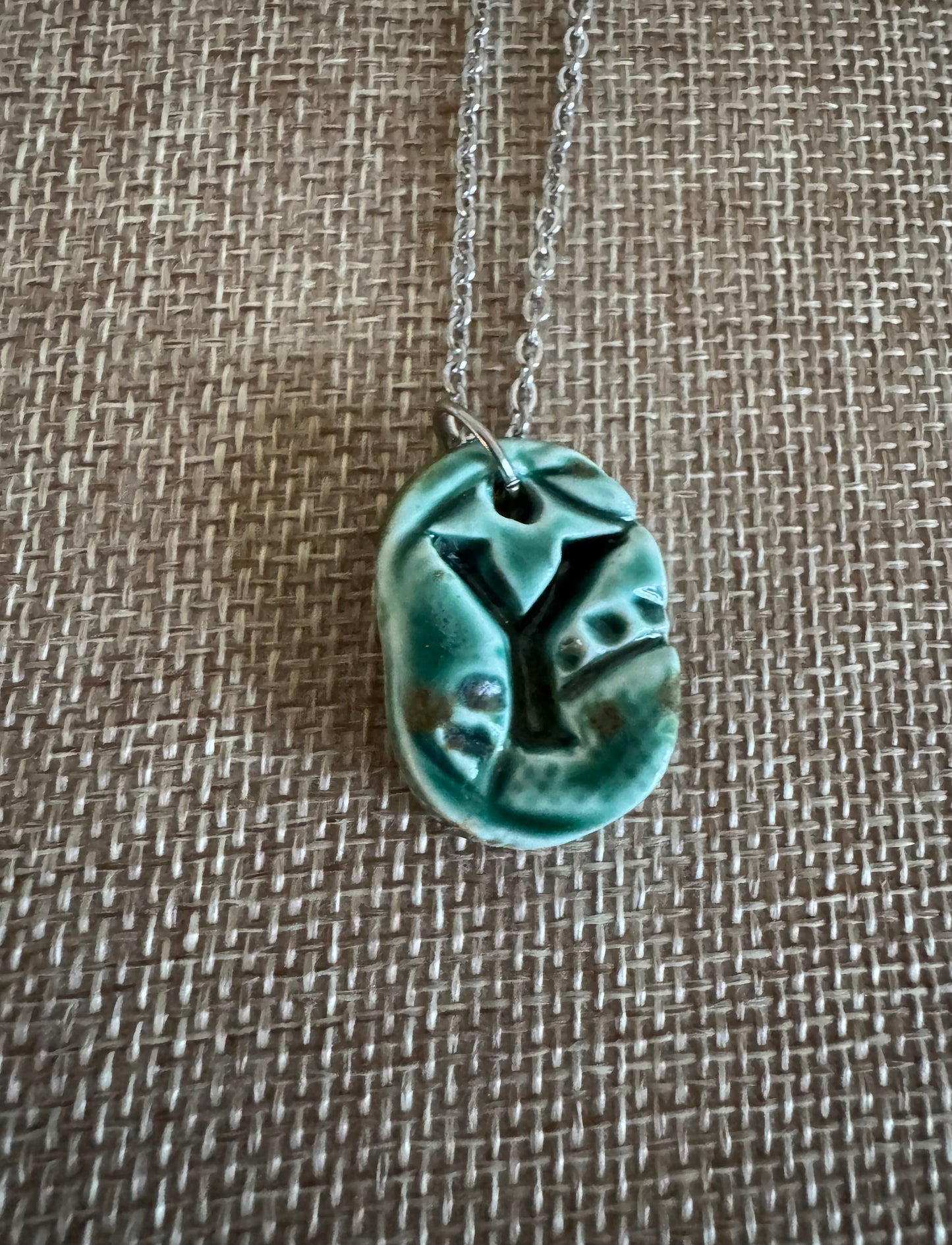Oval Letter Y Beautiful Blue 16’ Necklace
