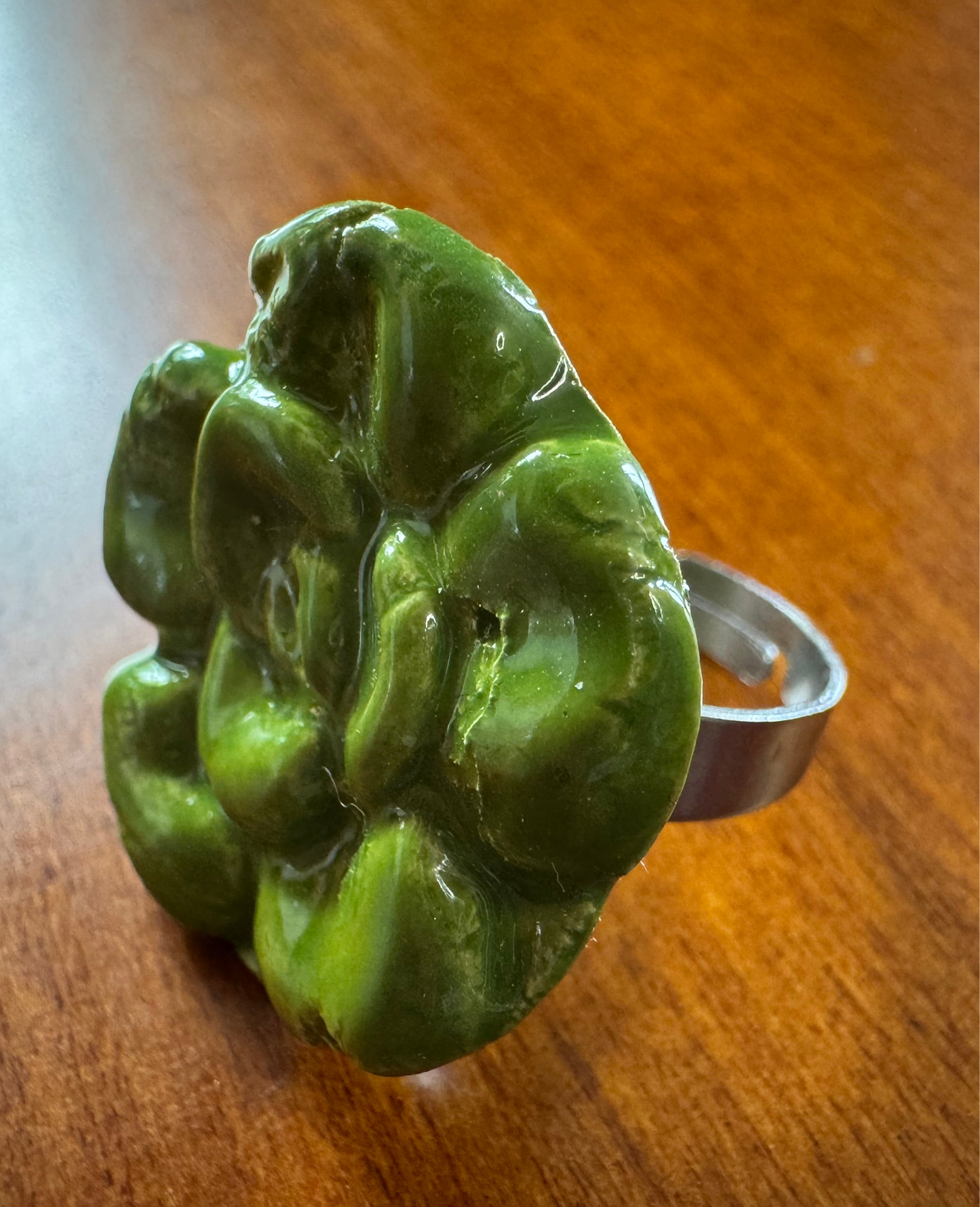 Green Ceramic Flower Ring