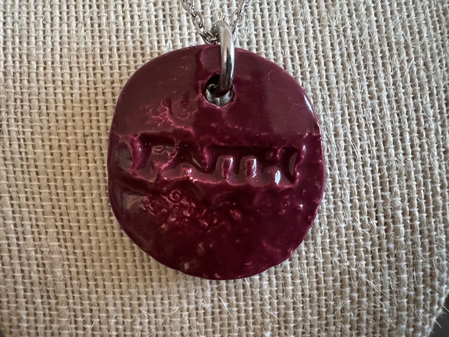 Faith Burgundy ChunkyCircle Ceramic 16’ Necklace