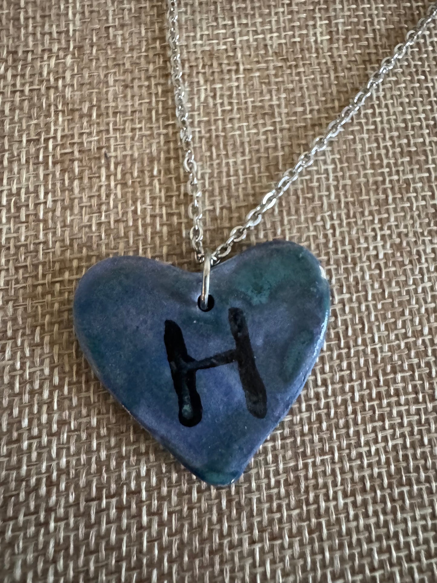 The Letter H Bluish Heart Necklace