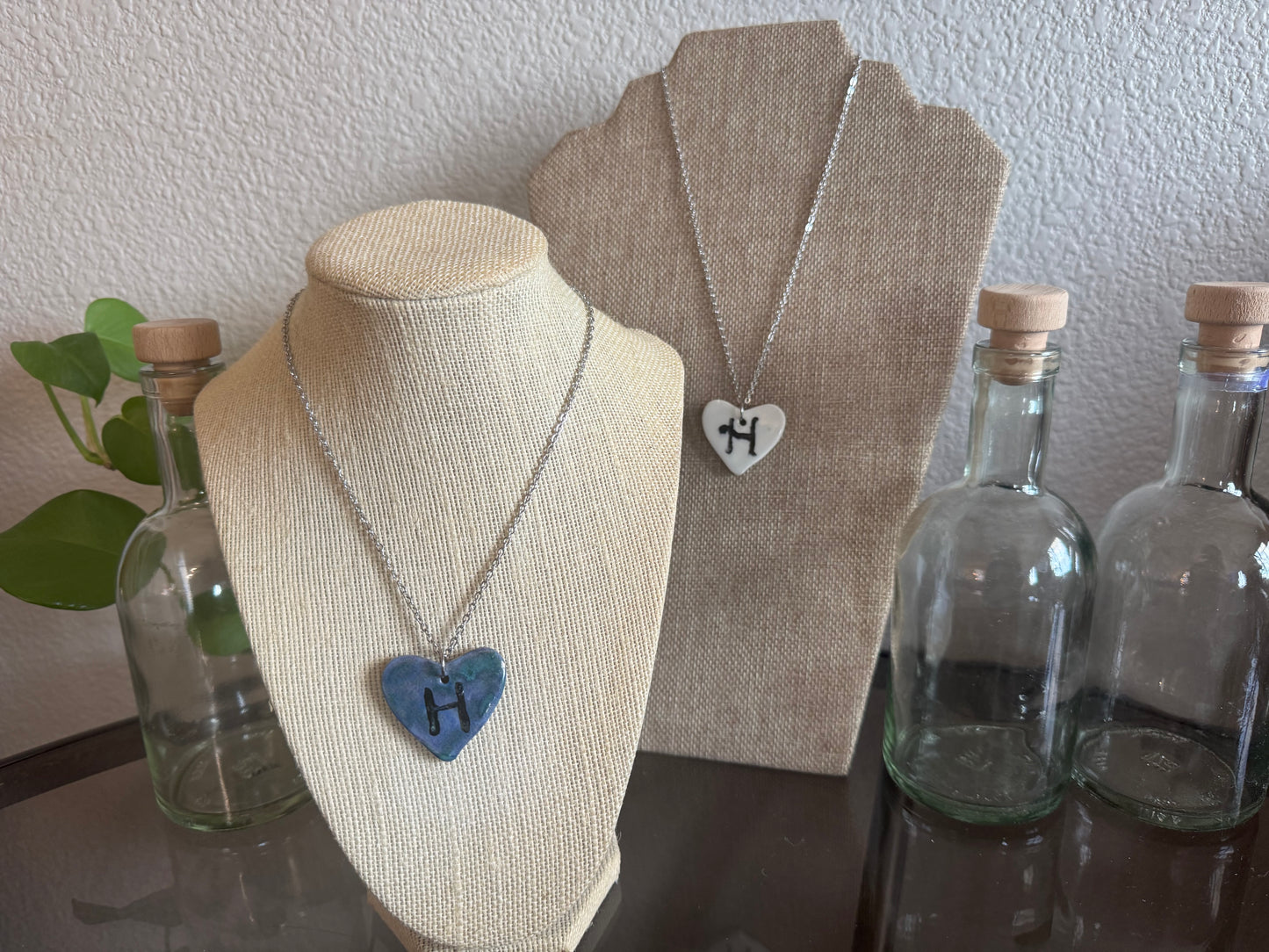 The Letter H Bluish Heart Necklace
