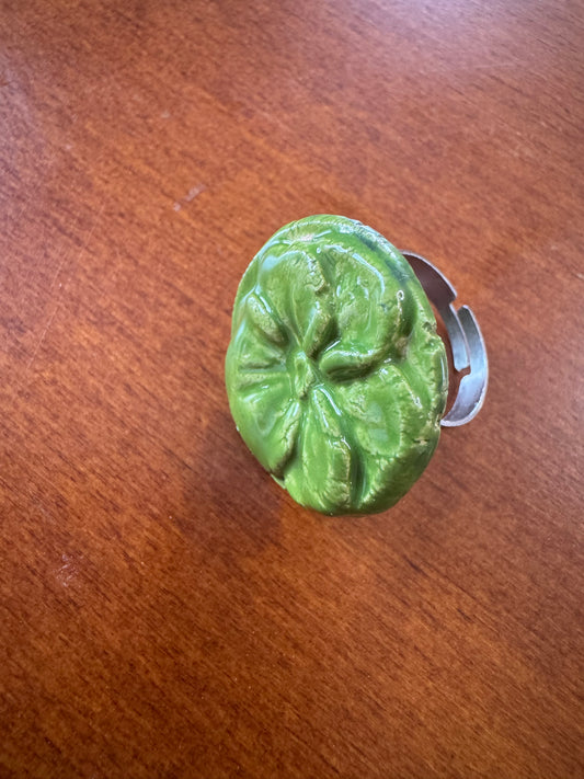 Green Ceramic Flower Ring 2