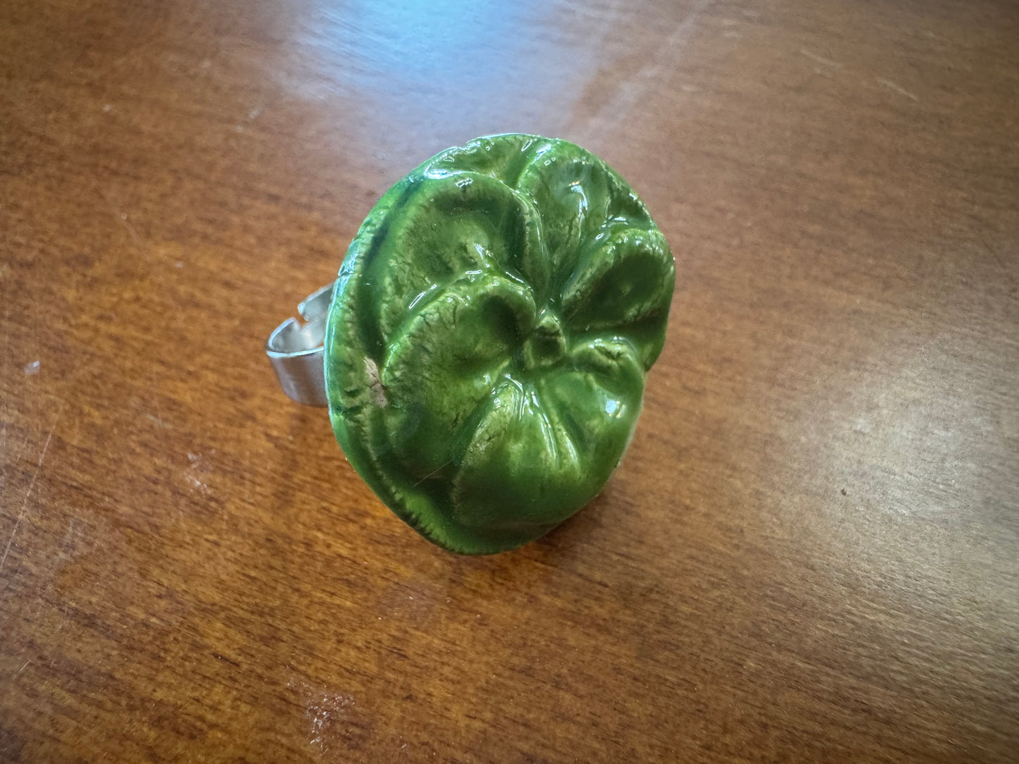 Green Ceramic Flower Ring 2