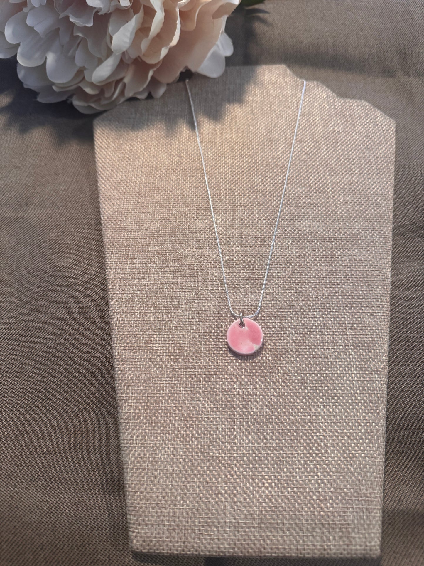 Pink Petite Ceramic Circle Necklace