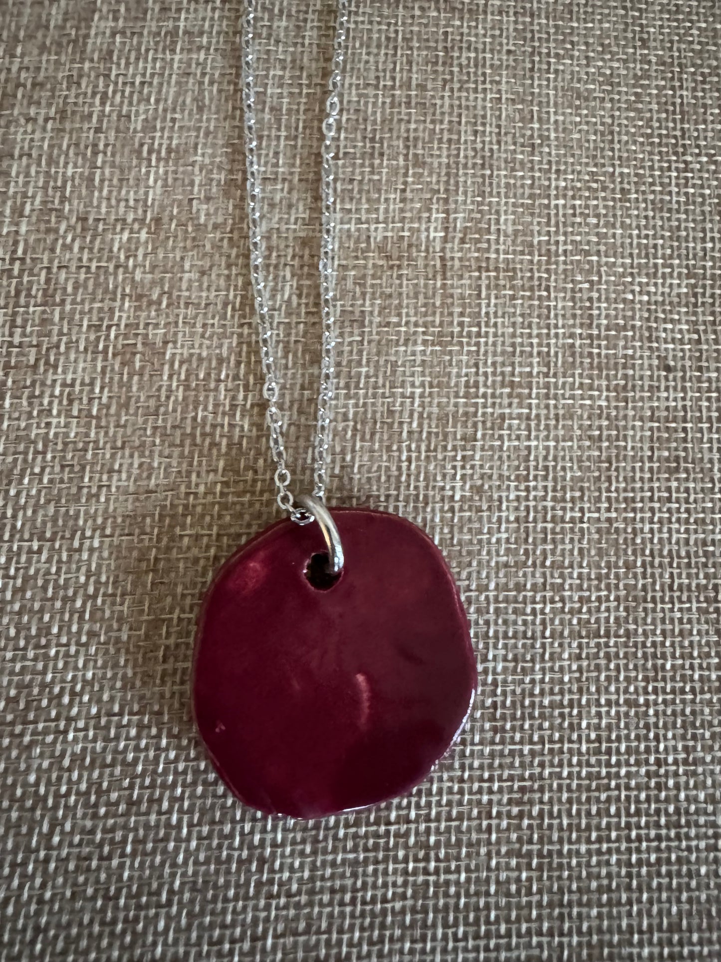 Faith Burgundy ChunkyCircle Ceramic 16’ Necklace