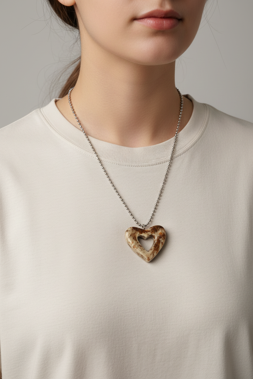 Leopard Open Heart Necklace - Metal Ball Chain
