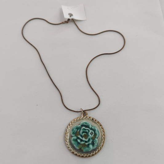 Turquoise Flower Necklace - Sterling Silver Chain