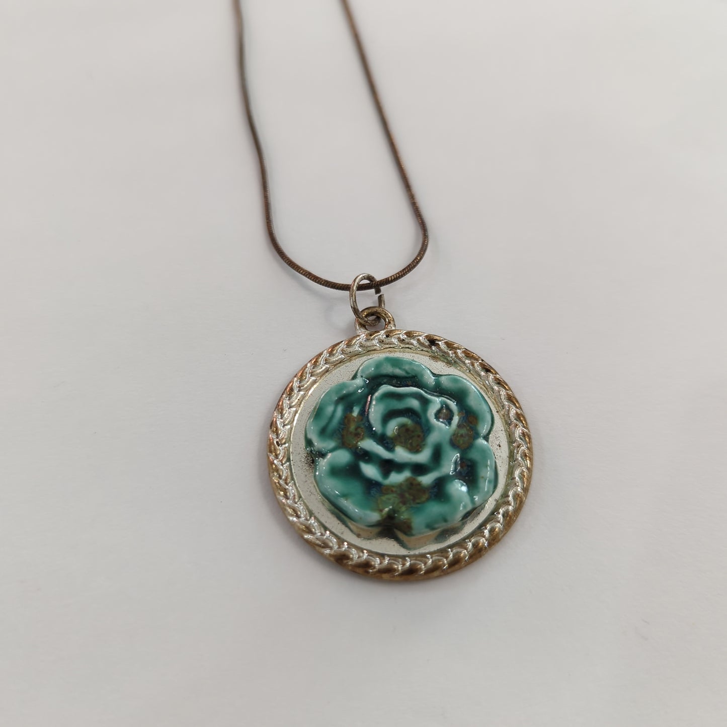 Turquoise Flower Necklace - Sterling Silver Chain