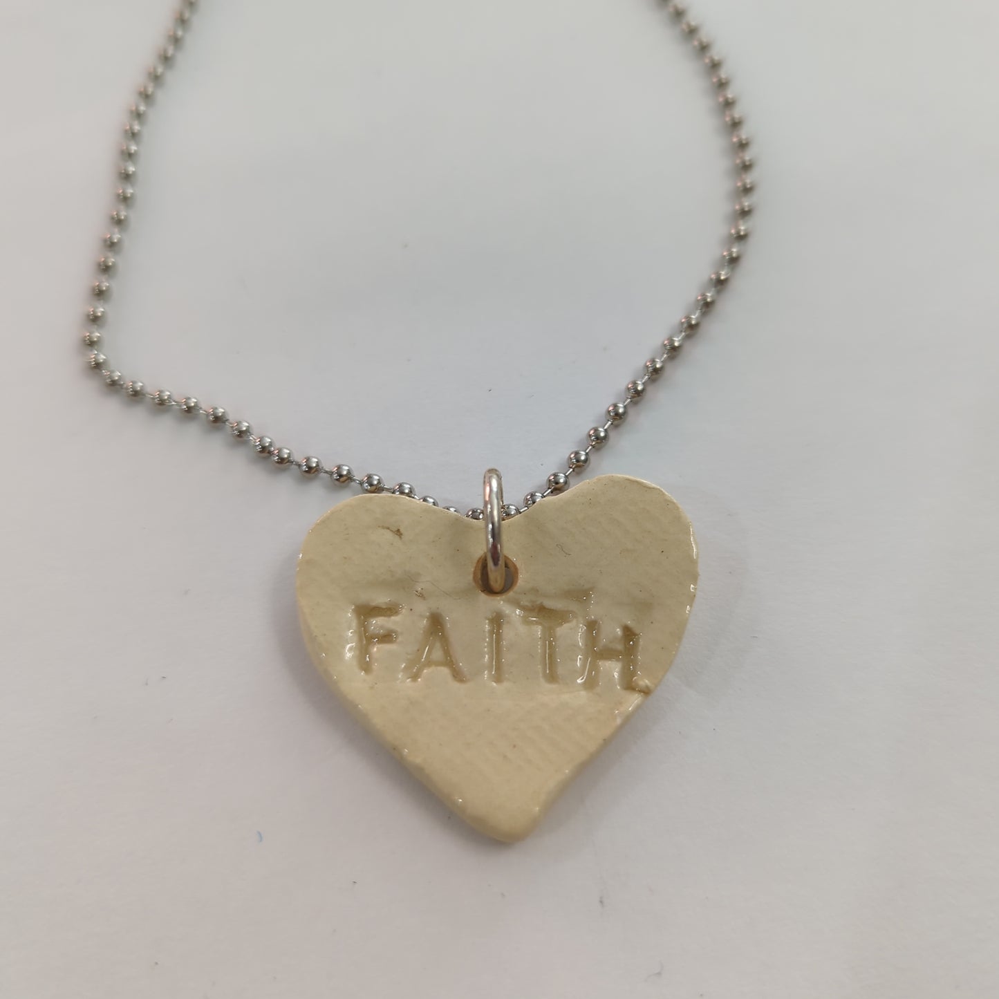 Faith Inscribed White Heart Necklace