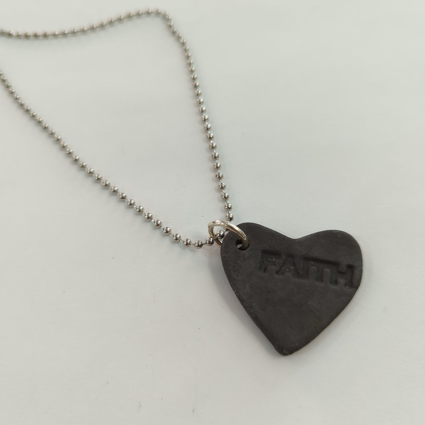 Faith Inscribed Matt Black Angled Heart Necklace