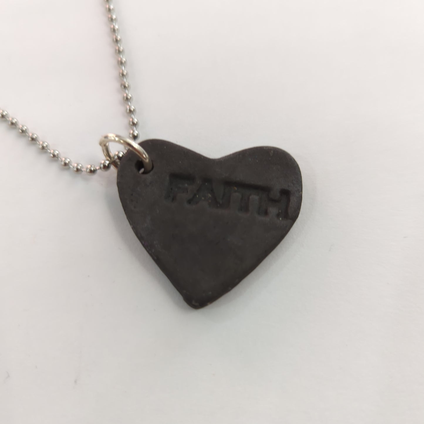 Faith Inscribed Matt Black Angled Heart Necklace