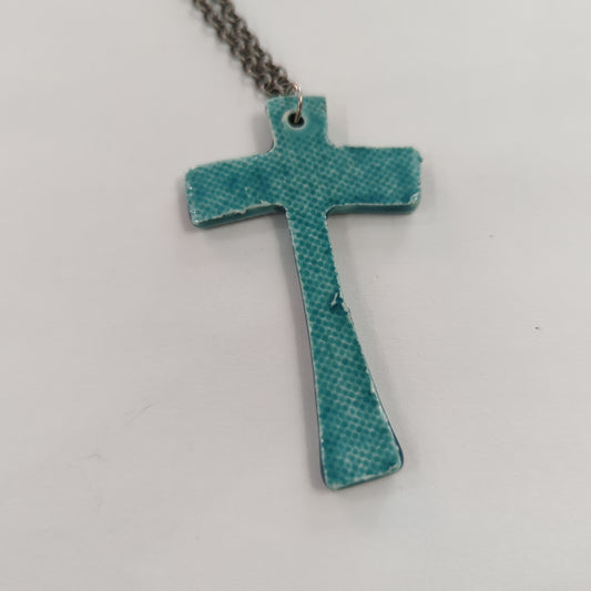 Seafoam Blue Cross Necklace