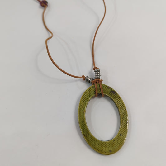 Emergent Green Oval Necklace - Leather Cord