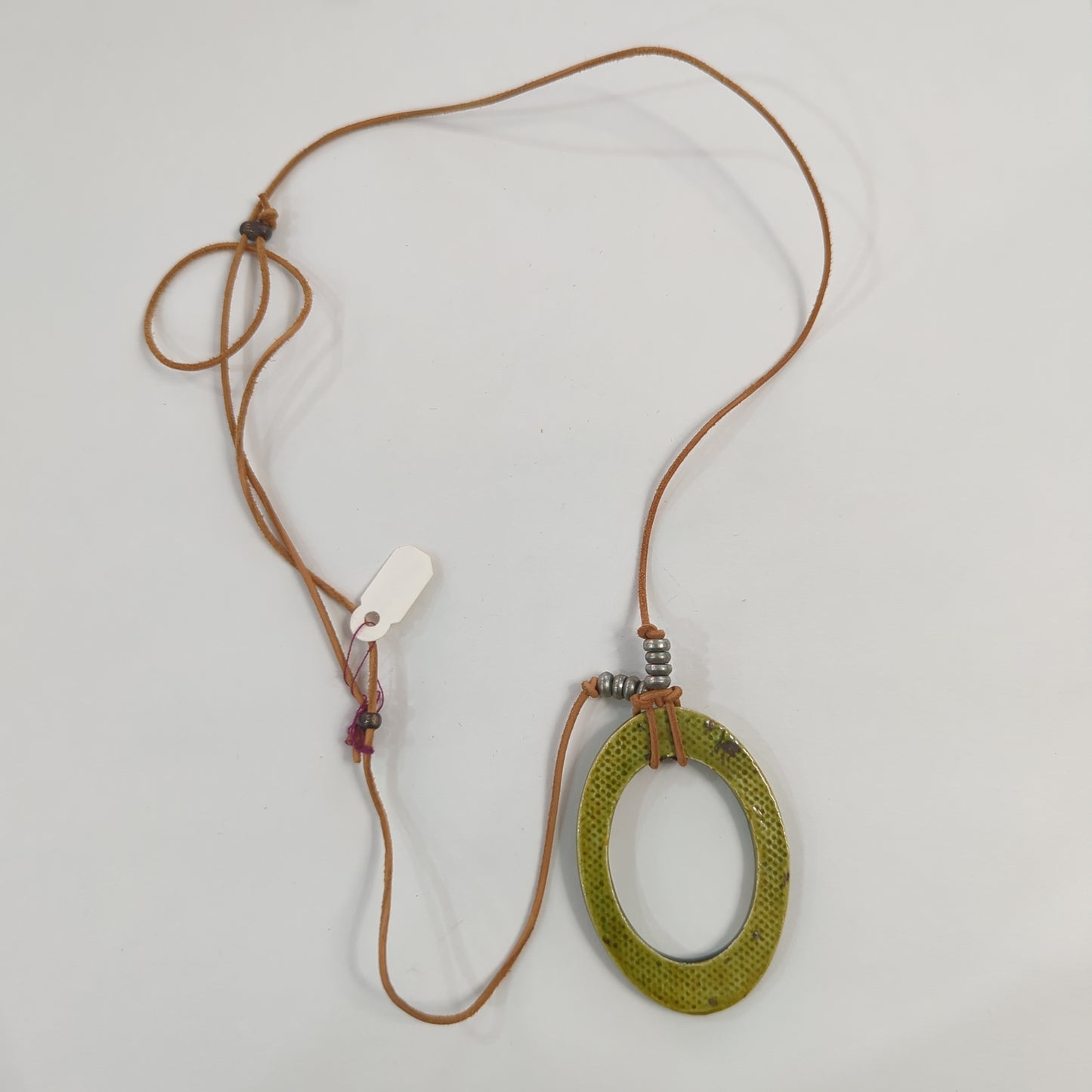 Emergent Green Oval Necklace - Leather Cord