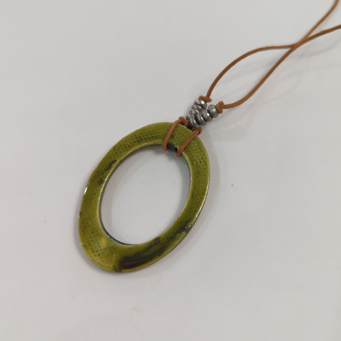 Emergent Green Oval Necklace - Leather Cord