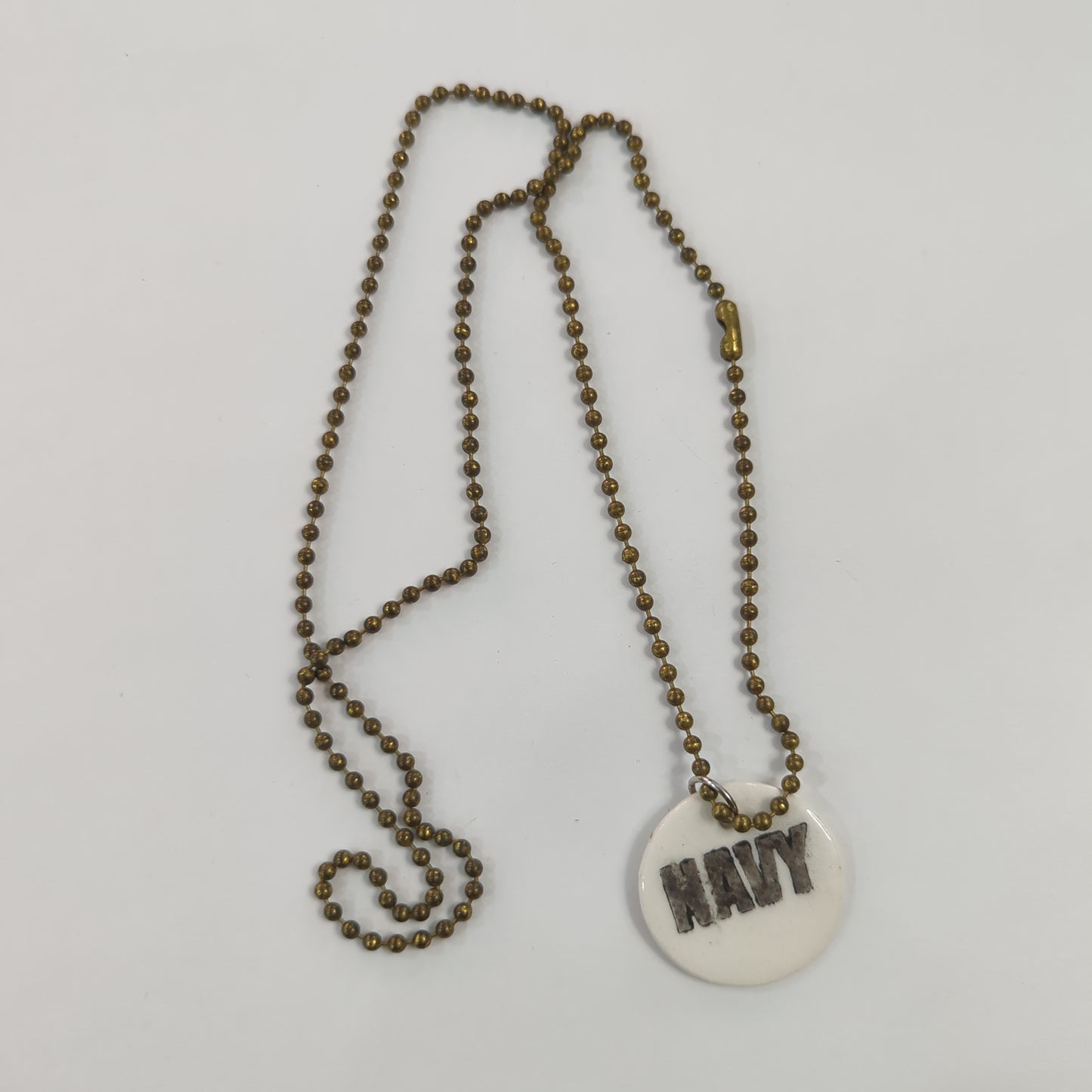 Navy Inscribed White Disk Necklace