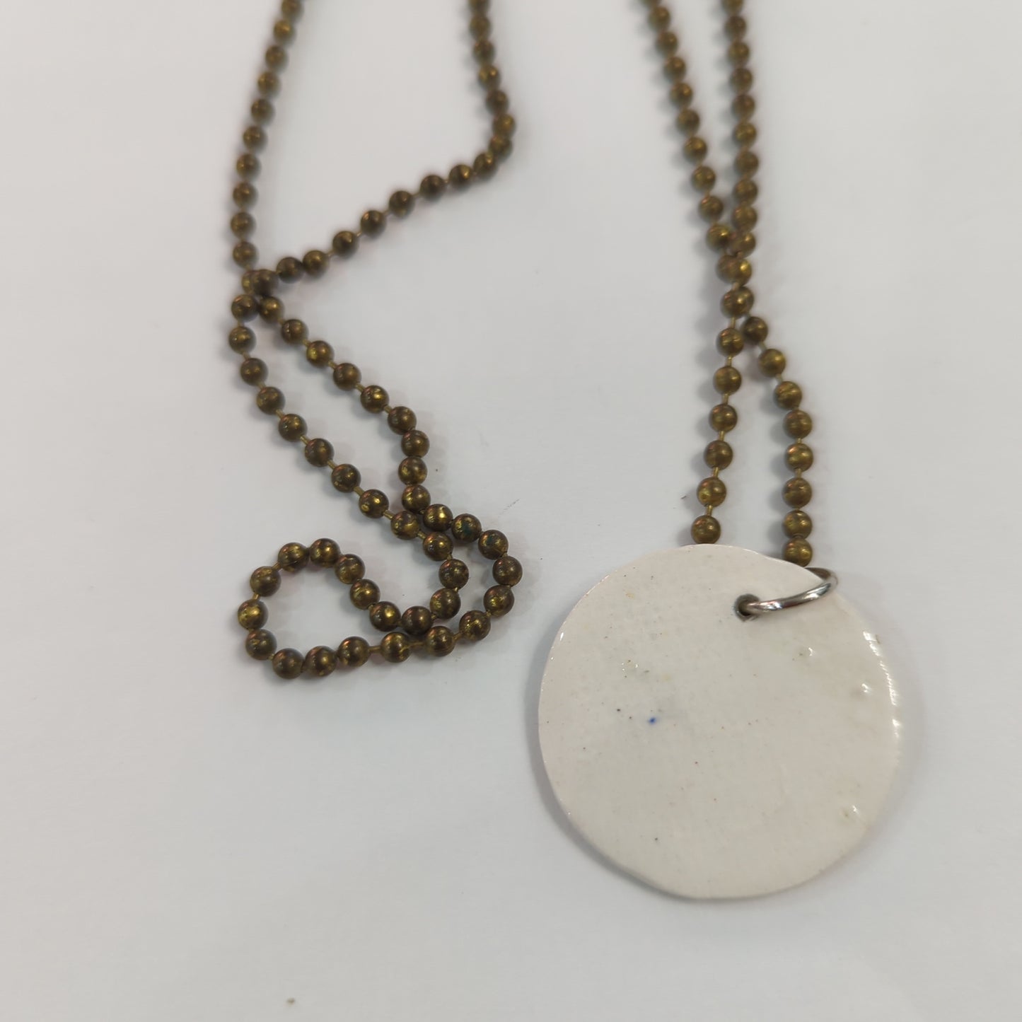 Navy Inscribed White Disk Necklace