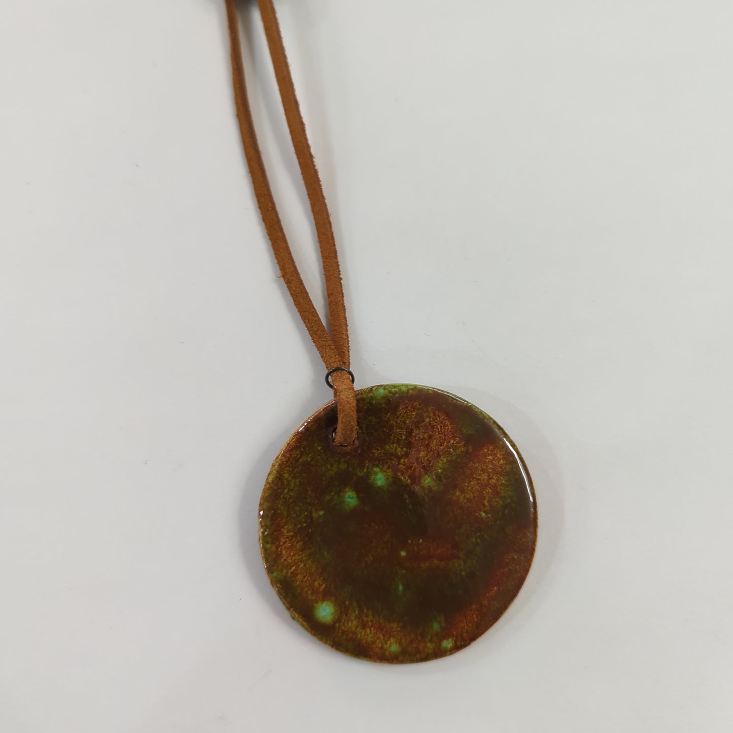 Emergent Green, Brown Necklace - Leather Cord