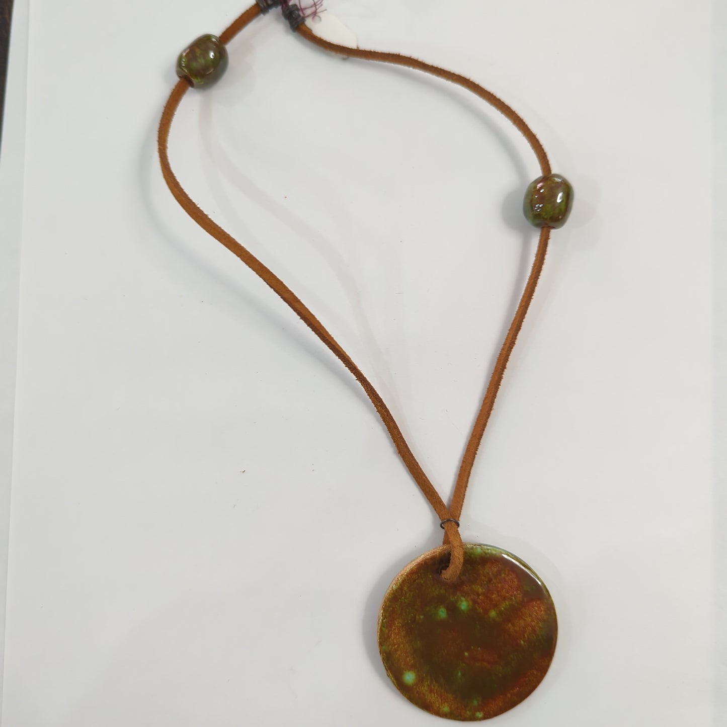 Emergent Green, Brown Necklace - Leather Cord