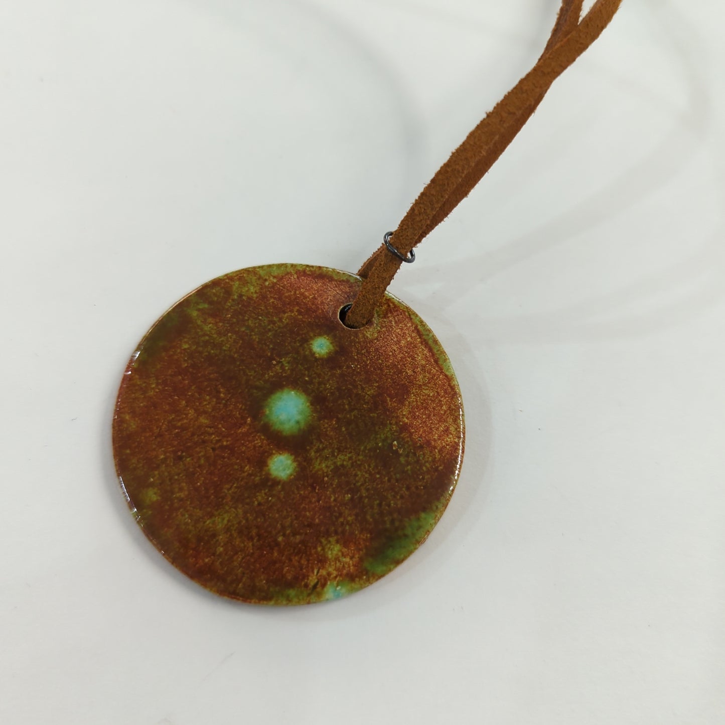 Emergent Green, Brown Necklace - Leather Cord