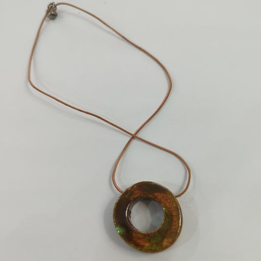 Emergent Green, Brown Necklace - Leather Cord