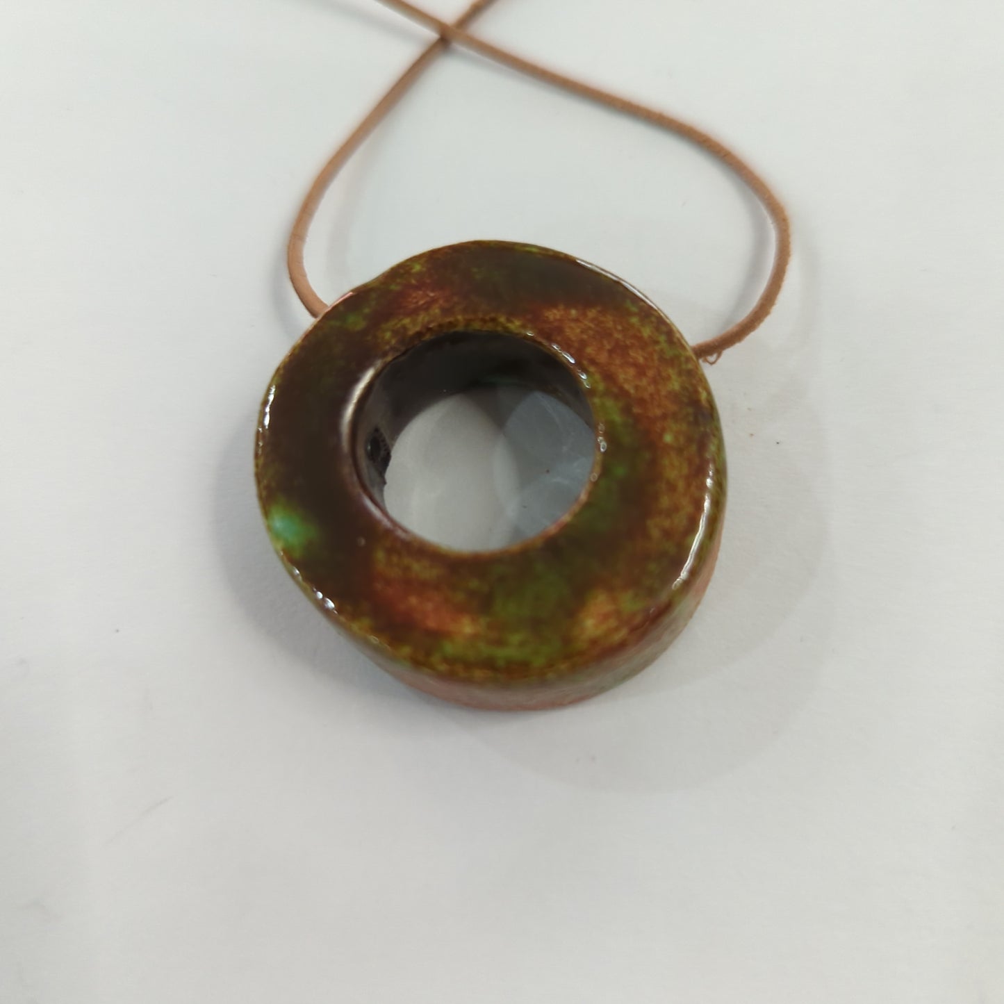 Emergent Green, Brown Necklace - Leather Cord