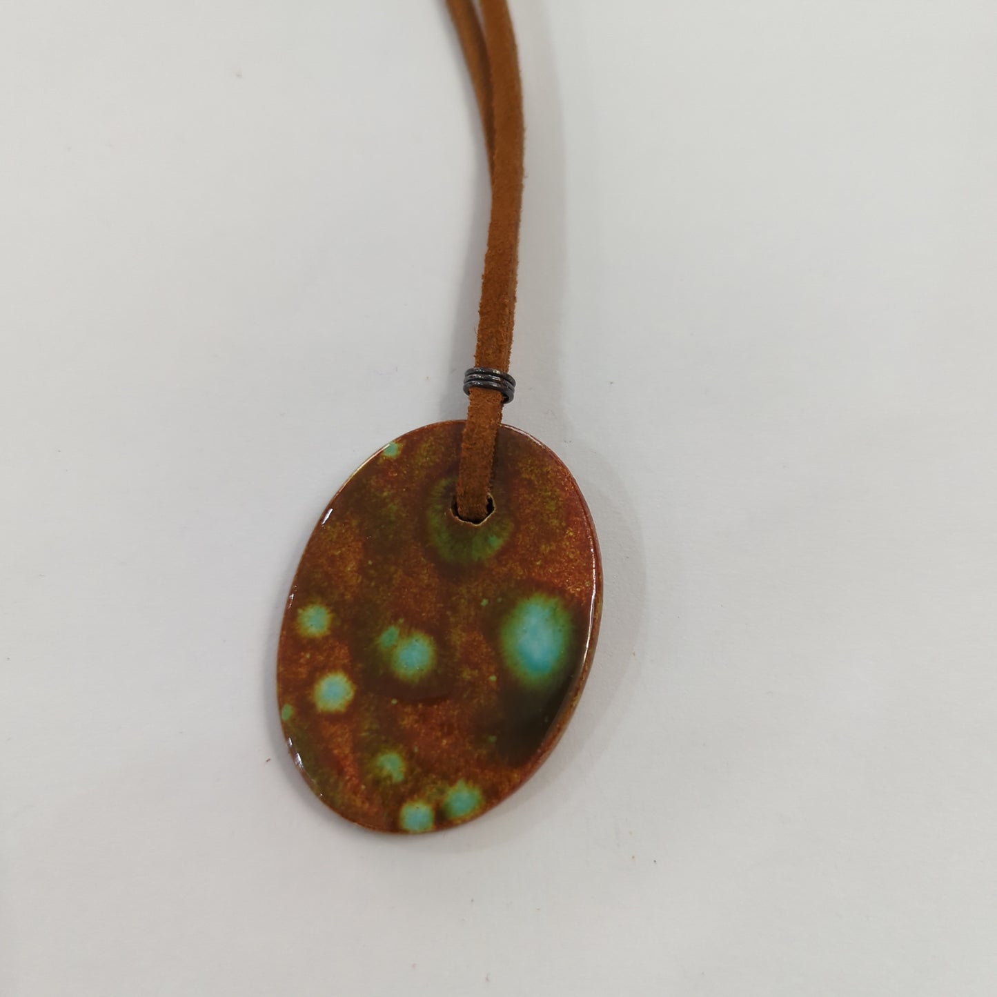 Emergent Green, Brown Oval Necklace - Leather Cord