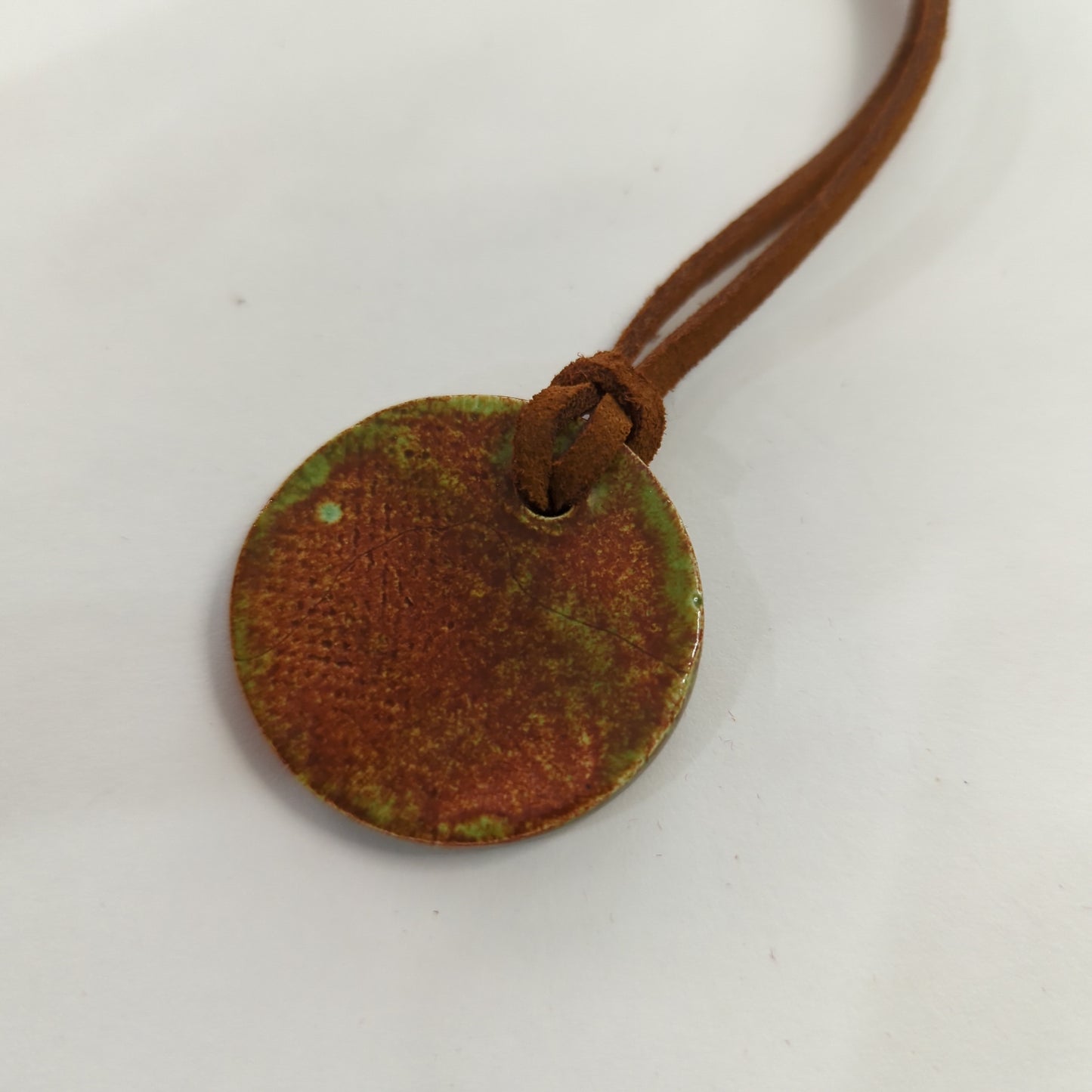 Emergent Green, Brown Textured Necklace - Leather Cord