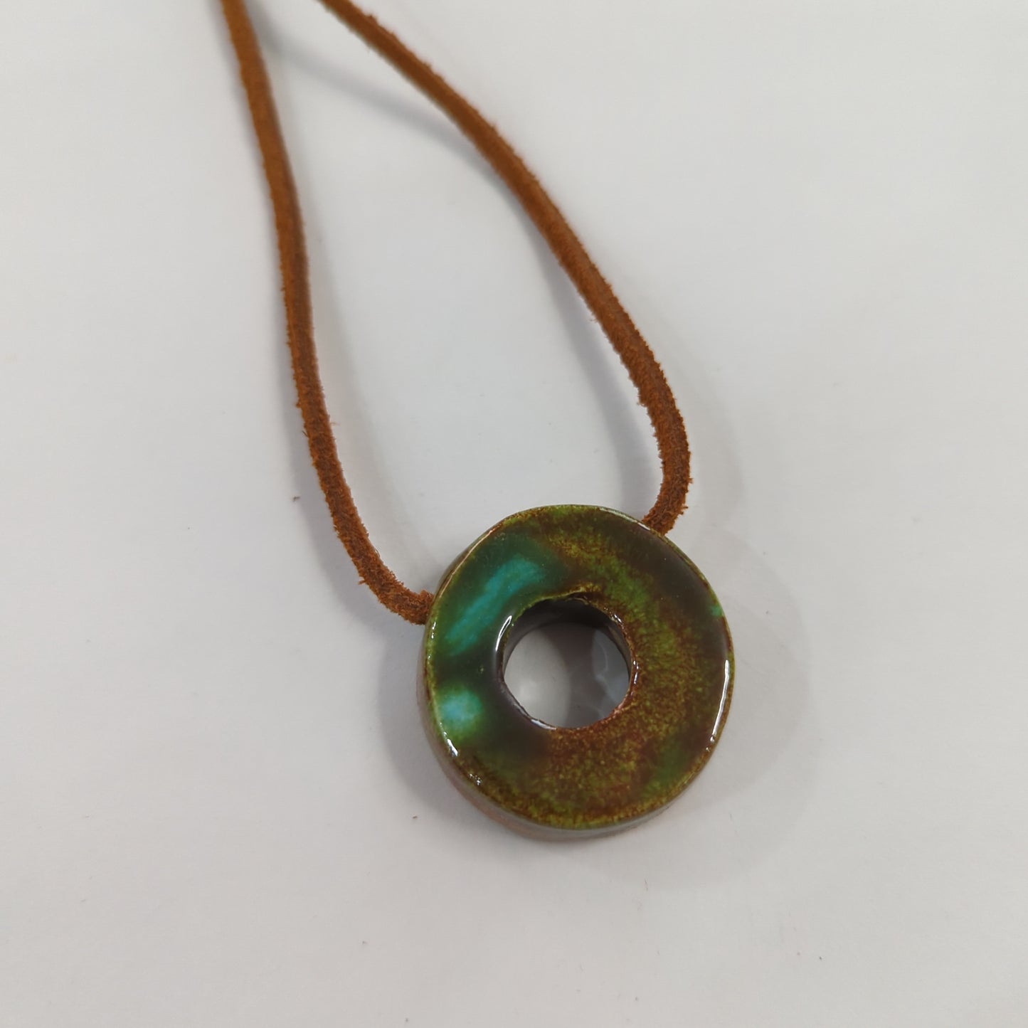 Emergent Green, Brown Necklace - Leather Cord