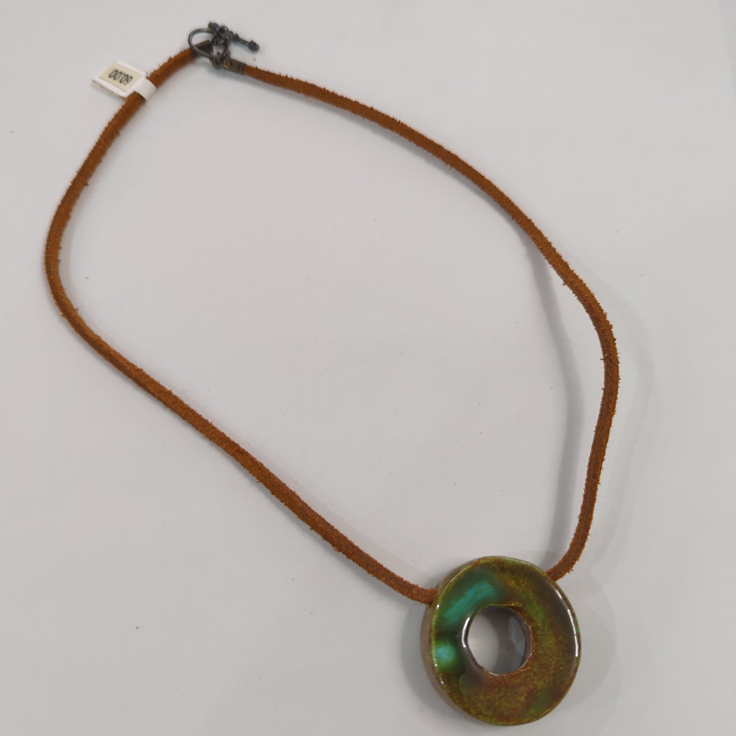 Emergent Green, Brown Necklace - Leather Cord