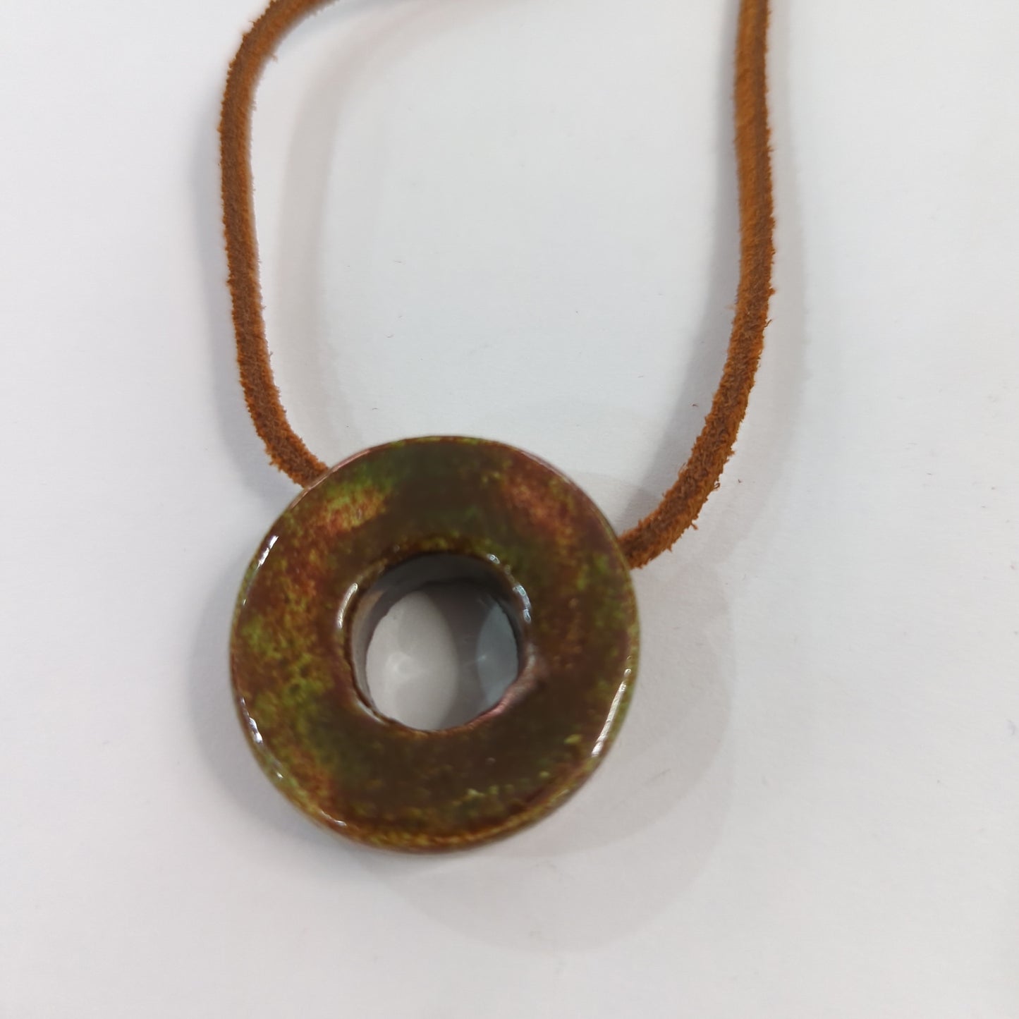 Emergent Green, Brown Necklace - Leather Cord